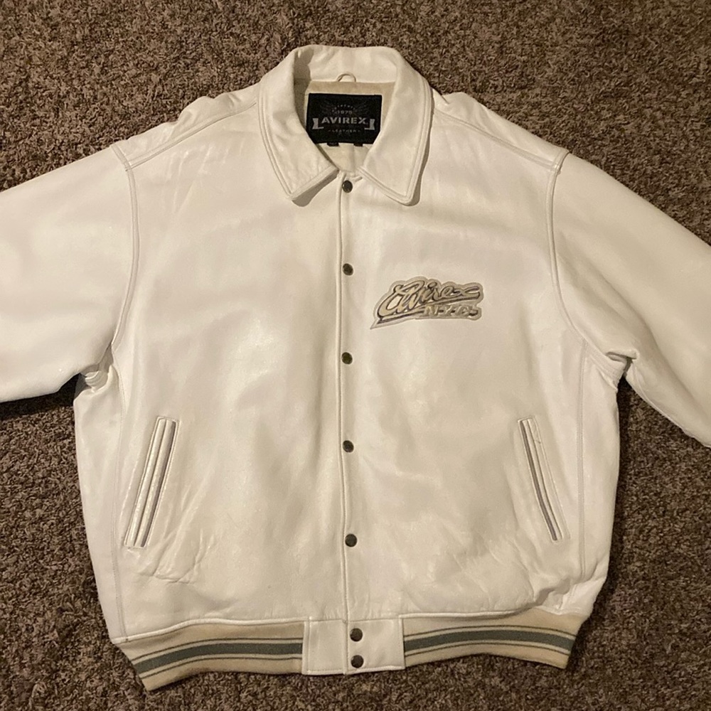 AVIREX white leather nyc jacket size 4XL